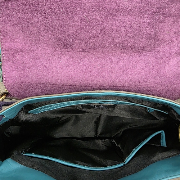 Hot In Hollywood Teal & Purple Studded Fringe Shoulder Bag - Picture 5 of 10